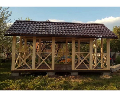 Беседка дачная деревянная "Гостевая" в Рузский городской округ с двухскатной крышей